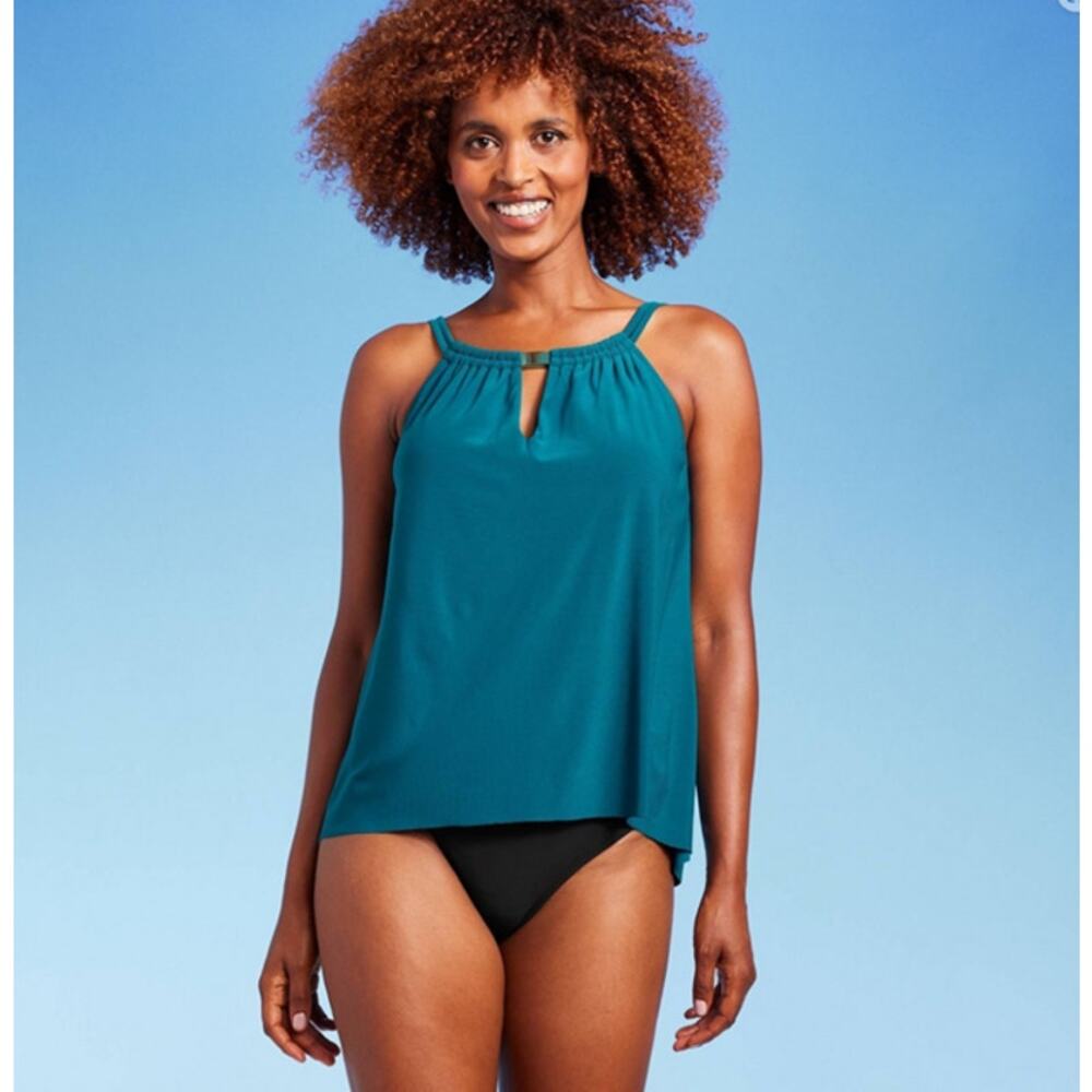 Aqua Green UPF 50 High Neck Keyhole Tankini Top Turquoise Size M
